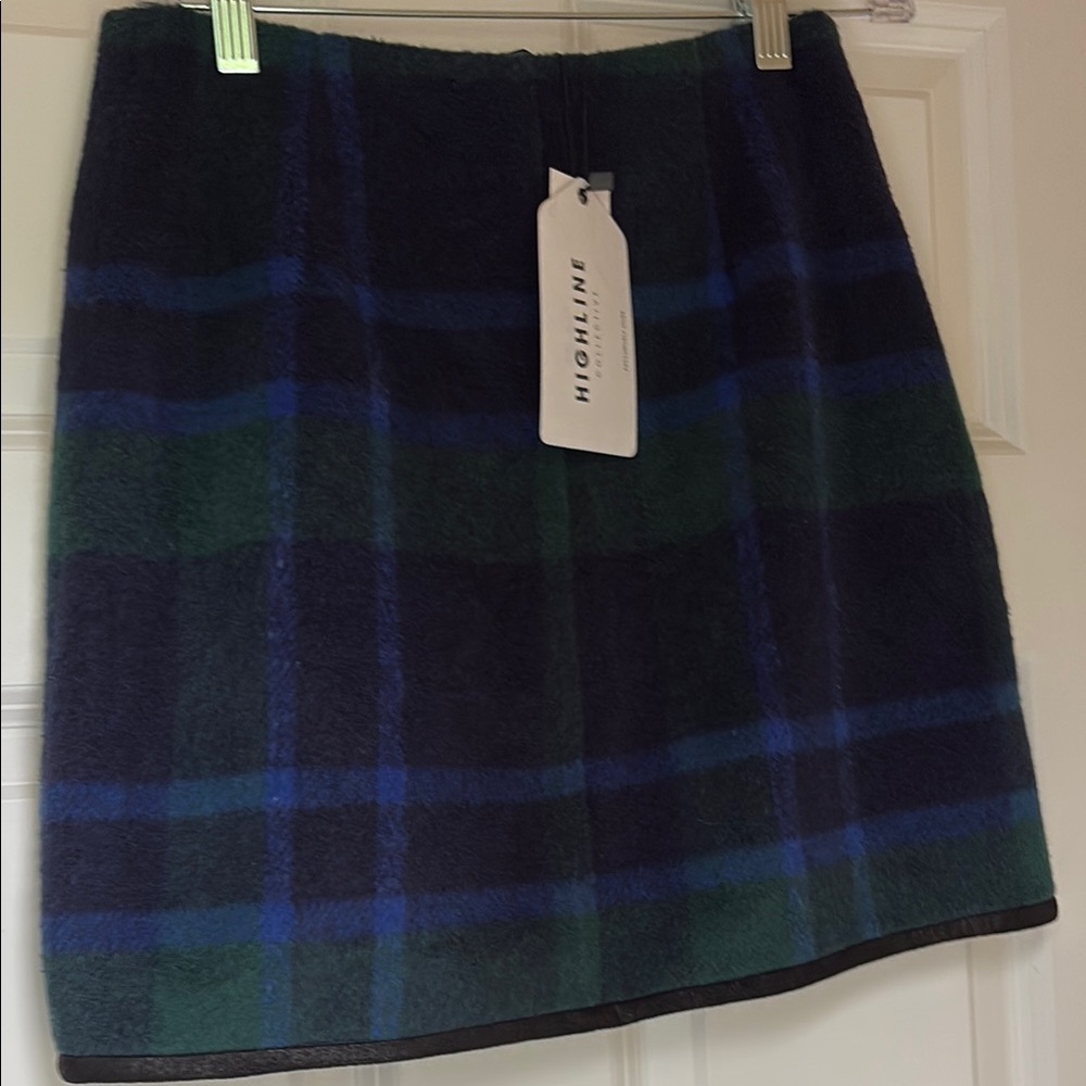 NWT Blue and Green Mini Tartan Wool Pencil Skirt